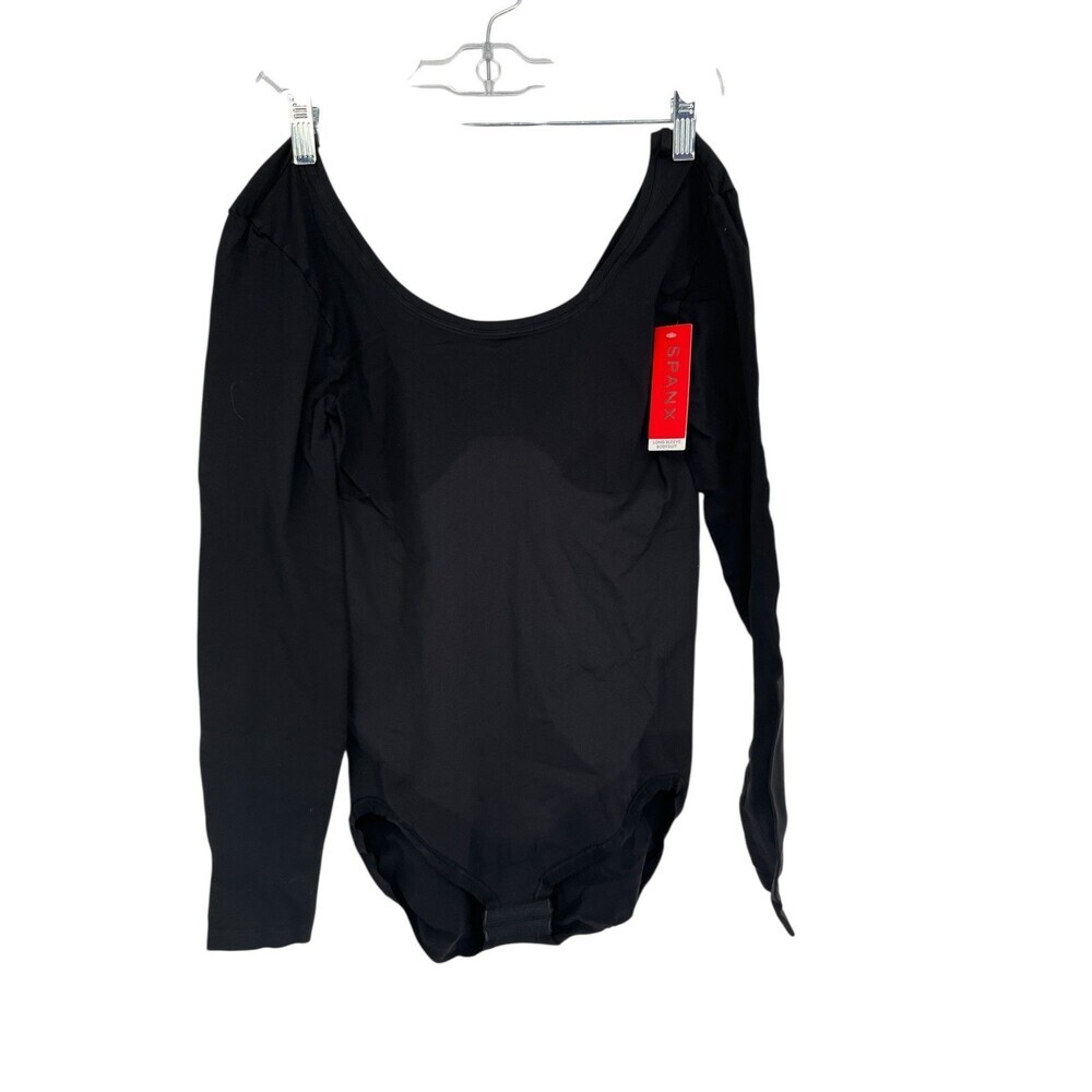 Spanx Bodysuit Women's Size XL Very Black Long Sleeve Scoop Neck FS6015